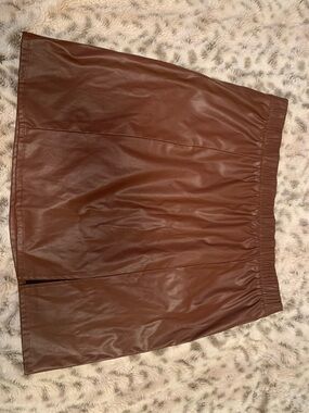 Women's Brown Faux Leather Mini Skirt with Front Slit